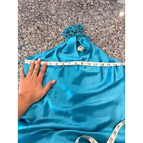 Stunning Jason Wu Turquoise Satin Halter Chain Midi Dress - Picture 9 of 10